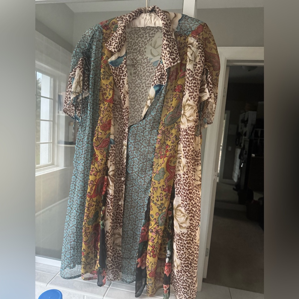Boho Mixed-Print top - Teal, Mustard & Leopard
